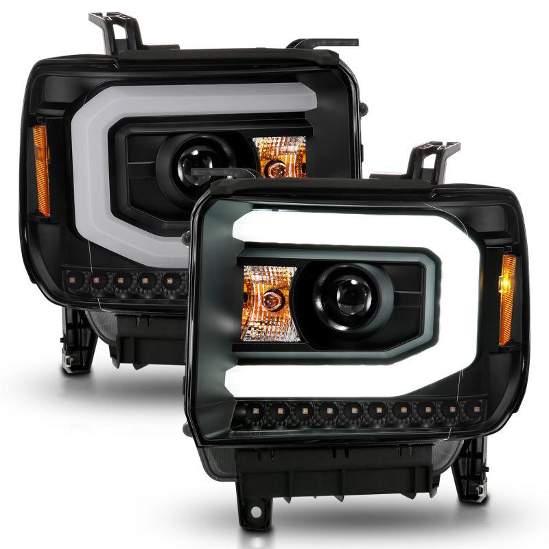 ANZO 2014-2015 GMC Sierra 1500 Projector Headlights w/ Light Bar Black Housing (Halogen Type) | Too Fast Autoparts | Order Online | Canada & USA Shipping