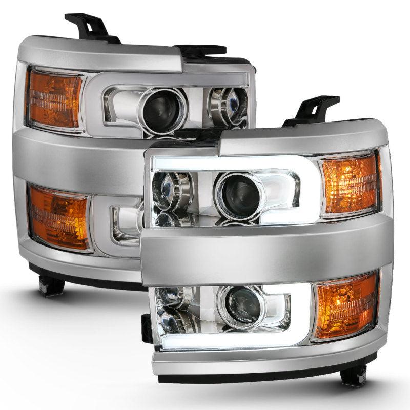 ANZO 2015-2016 Chevrolet Silverado Projector Headlights w/ Plank Style Design Chrome w/ Amber | Too Fast Autoparts | Order Online | Canada & USA Shipping