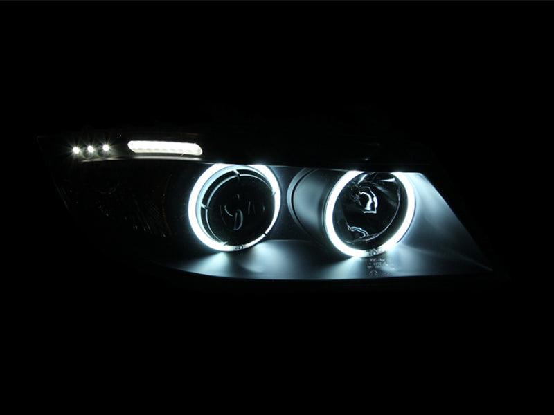 ANZO 2006-2008 BMW 3 Series E90-E91 Projector Headlights w/ Halo w/ LED Bar Black (CCFL) | Too Fast Autoparts | Order Online | Canada & USA Shipping