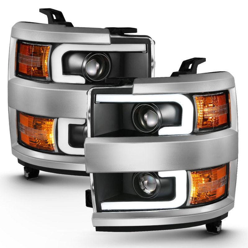 ANZO 2015-2016 Chevrolet Silverado Projector Headlights w/ Plank Style Design Black w/ Amber | Too Fast Autoparts | Order Online | Canada & USA Shipping