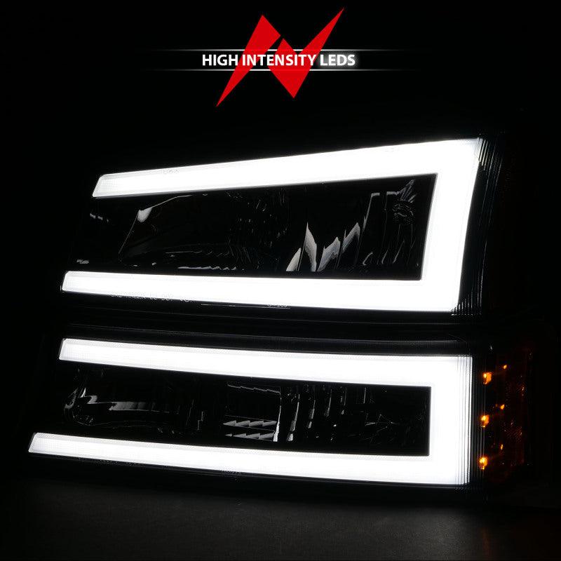 ANZO 2003-2006 Chevrolet Silverado 1500 Crystal Headlights w/ Light Bar Black Housing | Too Fast Autoparts | Order Online | Canada & USA Shipping