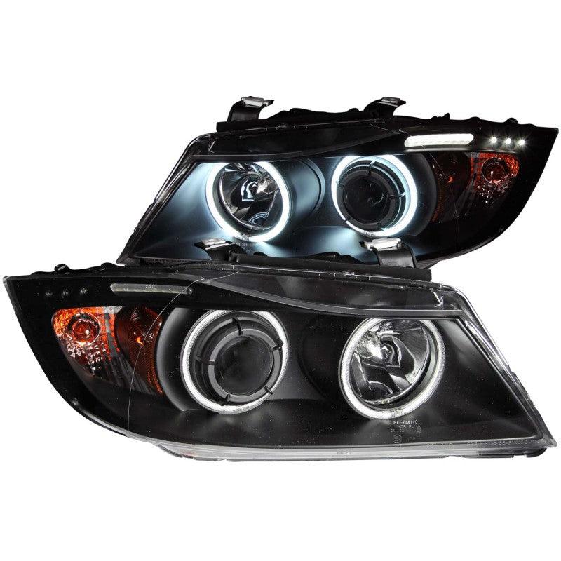 ANZO 2006-2008 BMW 3 Series E90-E91 Projector Headlights w/ Halo w/ LED Bar Black (CCFL) | Too Fast Autoparts | Order Online | Canada & USA Shipping