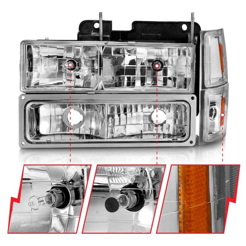 ANZO 88-98 Chevrolet C1500 Crystal Headlights Chrome w/ Signal and Side Marker Lights | Too Fast Autoparts | Order Online | Canada & USA Shipping