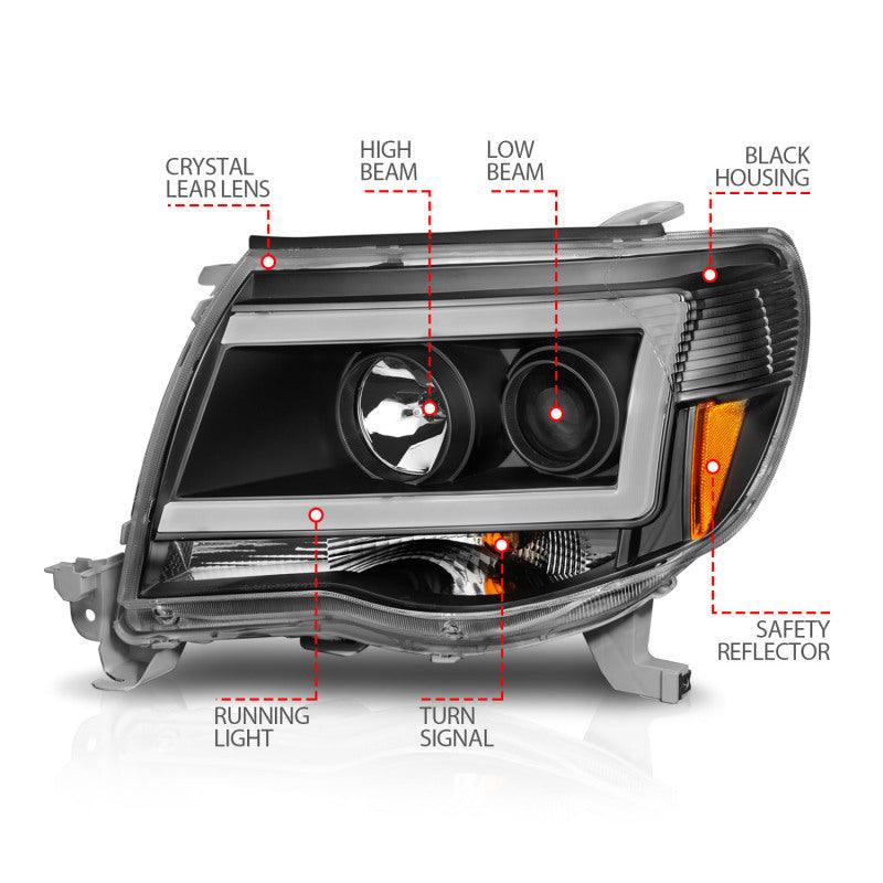 ANZO 05-09 Toyota Tacoma Projector Light Bar Style Headlights w/ C Light Bar | Too Fast Autoparts | Order Online