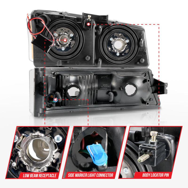ANZO 2003-2006 Chevrolet Silverado 1500 Crystal Headlights w/ Light Bar Black Housing | Too Fast Autoparts | Order Online | Canada & USA Shipping