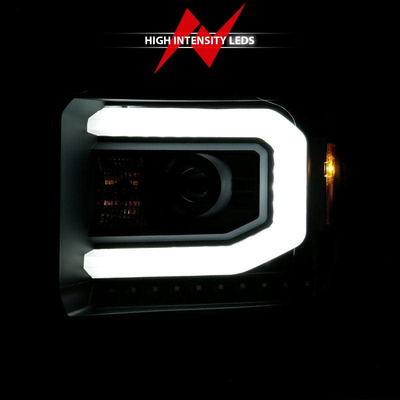ANZO 2014-2015 GMC Sierra 1500 Projector Headlights w/ Light Bar Black Housing (Halogen Type) | Too Fast Autoparts | Order Online | Canada & USA Shipping