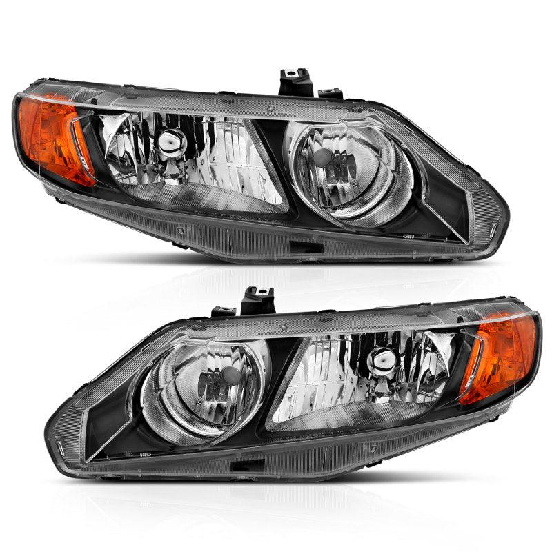 ANZO 2006-2011 Honda Civic 4 Door Crystal Headlight Black Amber (OE Replacement) | Too Fast Autoparts | Order Online | Canada & USA Shipping