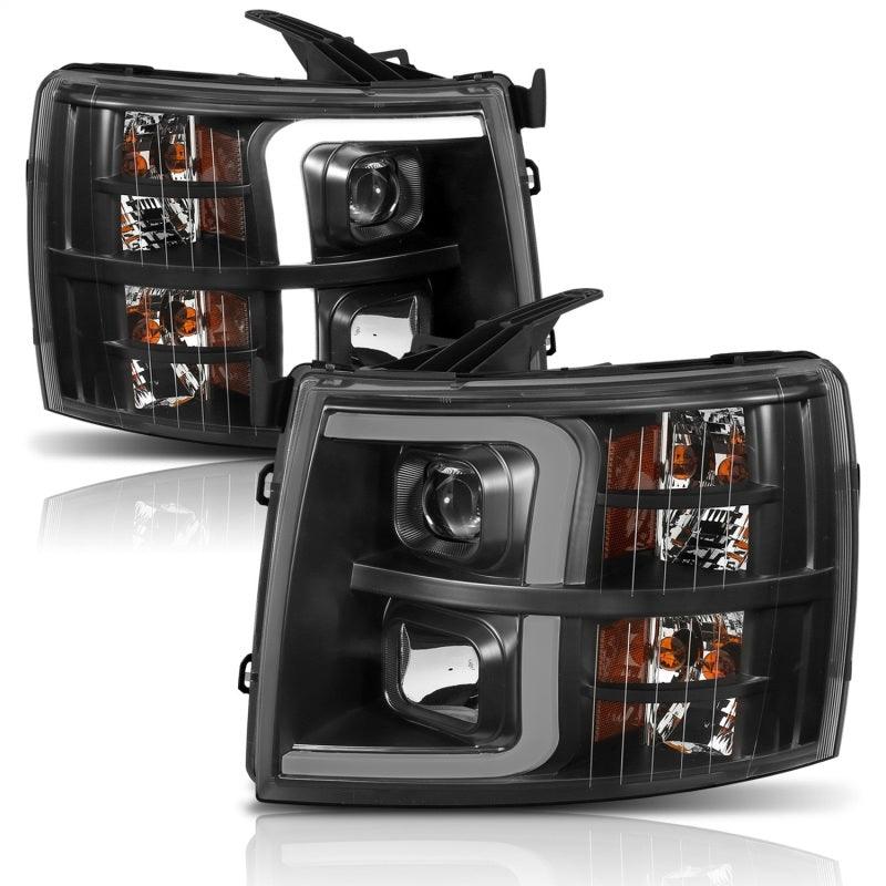 ANZO 07-13 Chevrolet Silverado 1500 Plank Style Projector Headlights Black w/ Amber | Too Fast Autoparts | Order Online