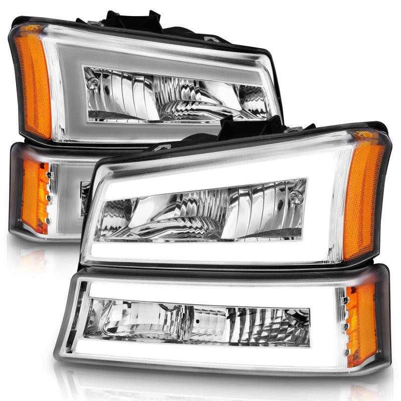 ANZO 2003-2006 Chevrolet Silverado 1500 Crystal Headlights w/ Light Bar Chrome Housing | Too Fast Autoparts | Order Online | Canada & USA Shipping