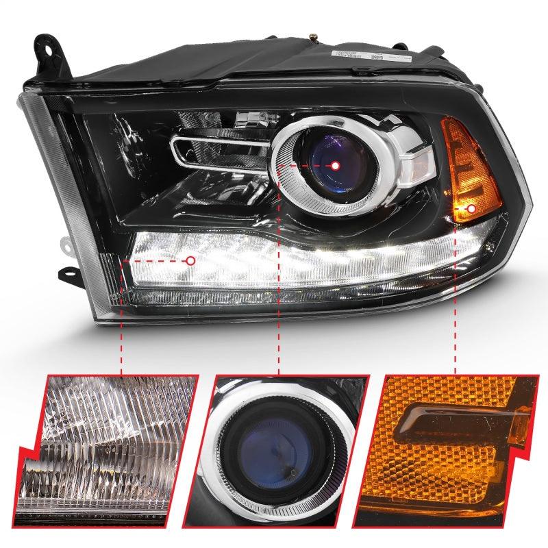 ANZO 2009-2018 Dodge Ram 1500 Projector Plank Style Switchback H.L Halo Black Amber (OE Style) | Too Fast Autoparts | Order Online | Canada & USA Shipping