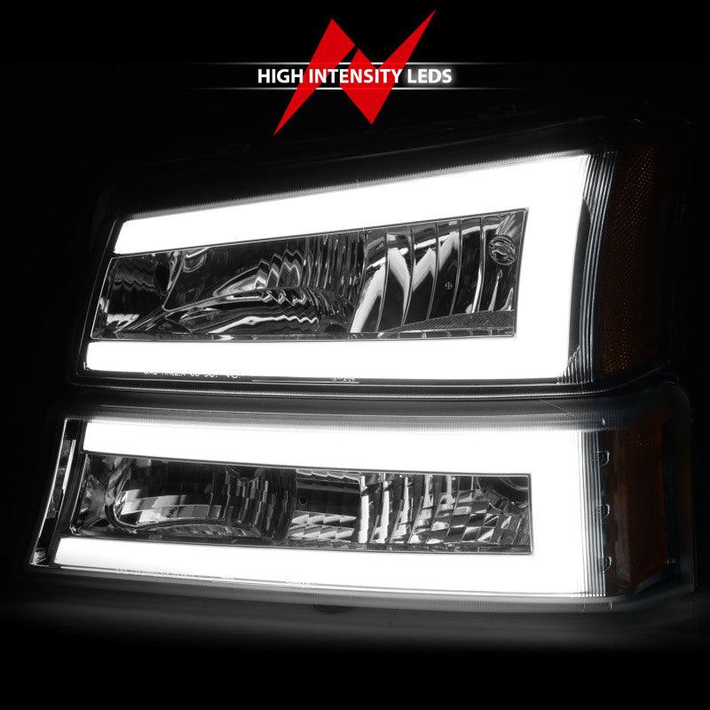 ANZO 2003-2006 Chevrolet Silverado 1500 Crystal Headlights w/ Light Bar Chrome Housing | Too Fast Autoparts | Order Online | Canada & USA Shipping