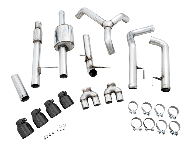 AWE Tuning 4th Gen GM 1500 5.3L 0FG Cat-Back Split Rear Exit (w/ Bumper Cutouts) - Quad Diamond Tips