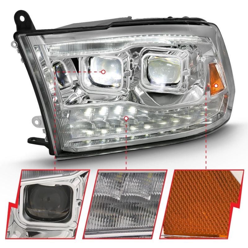 ANZO 2009-2018 Dodge Ram 1500 Led Projector Plank Style Switchback H.L Halo Chrome Amber (OE Style) | Too Fast Autoparts | Order Online | Canada & USA Shipping