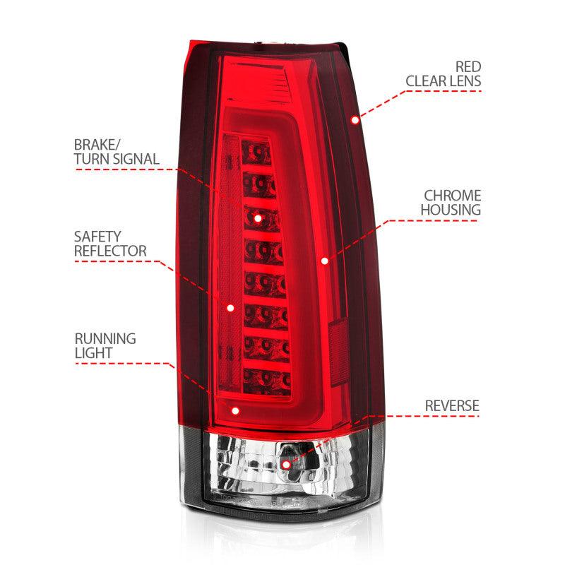 ANZO 1999-2000 Cadillac Escalade LED Taillights Chrome Housing Red/Clear Lens Pair | Too Fast Autoparts | Order Online | Canada & USA Shipping