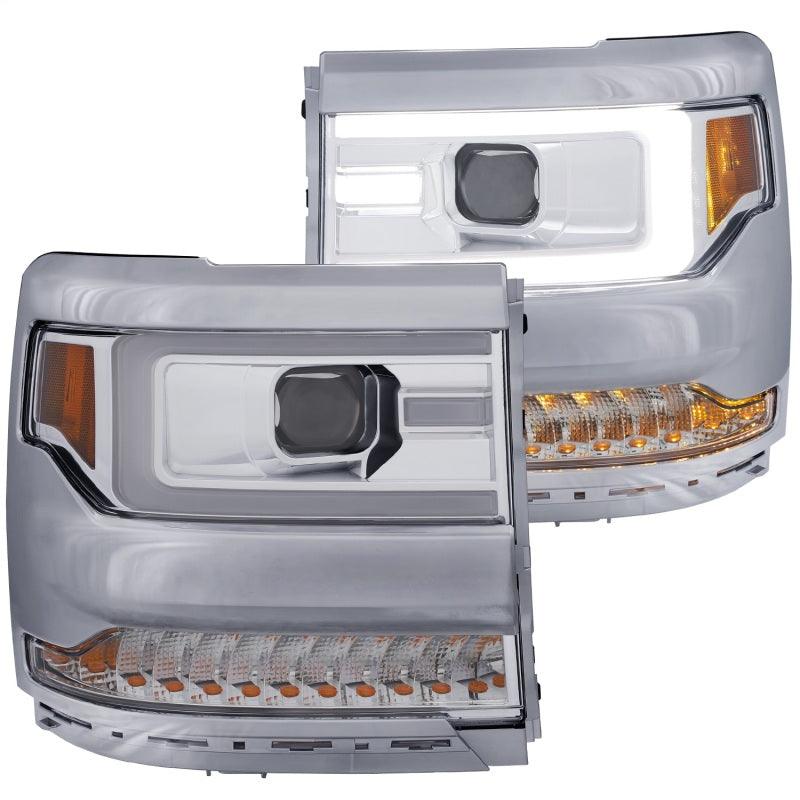 ANZO 16-17 Chevy Silverado 1500 Projector Headlights Plank Style Design Chrome w/ Amber | Too Fast Autoparts | Order Online