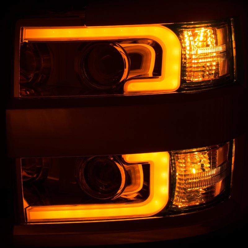 ANZO Projector Headlights 15-17 Chevrolet Silverado 2500HD / 3500HD Chrome w/ Chrome Rim | Too Fast Autoparts | Order Online | Canada & USA Shipping