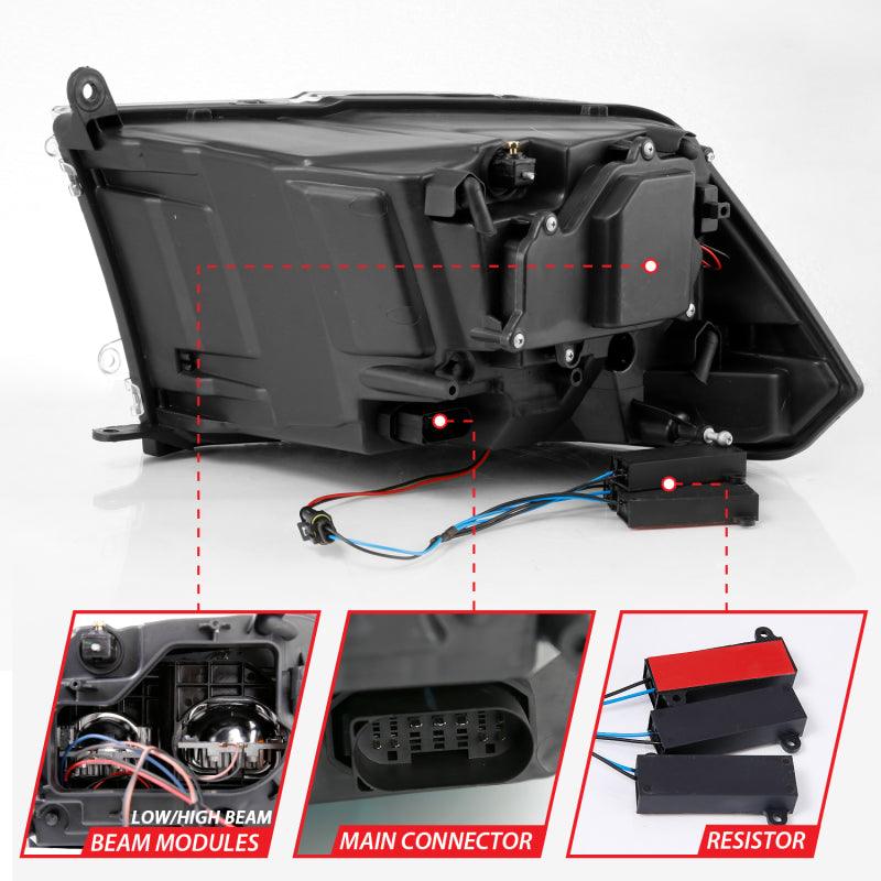 ANZO 2009-2018 Dodge Ram 1500 Led Projector Plank Style Switchback H.L Halo Chrome Amber (OE Style) | Too Fast Autoparts | Order Online | Canada & USA Shipping