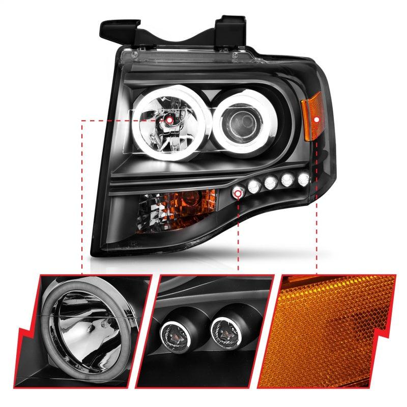 ANZO 2007-2014 Ford Expedition Projector Headlights w/ Halo Black | Too Fast Autoparts | Order Online | Canada & USA Shipping