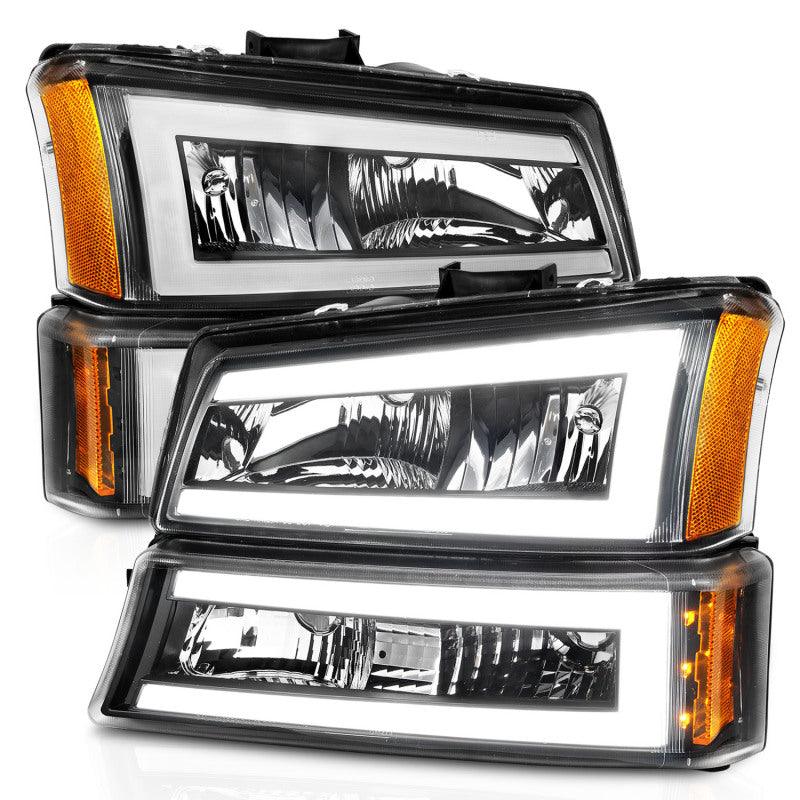 ANZO 2003-2006 Chevrolet Silverado 1500 Crystal Headlights w/ Light Bar Black Housing | Too Fast Autoparts | Order Online | Canada & USA Shipping