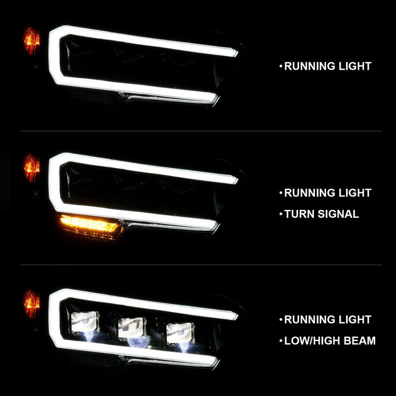 ANZO 2016-2018 Toyota Tacoma LED Projector Headlights Plank Style Black w/ Amber | Too Fast Autoparts | Order Online | Canada & USA Shipping