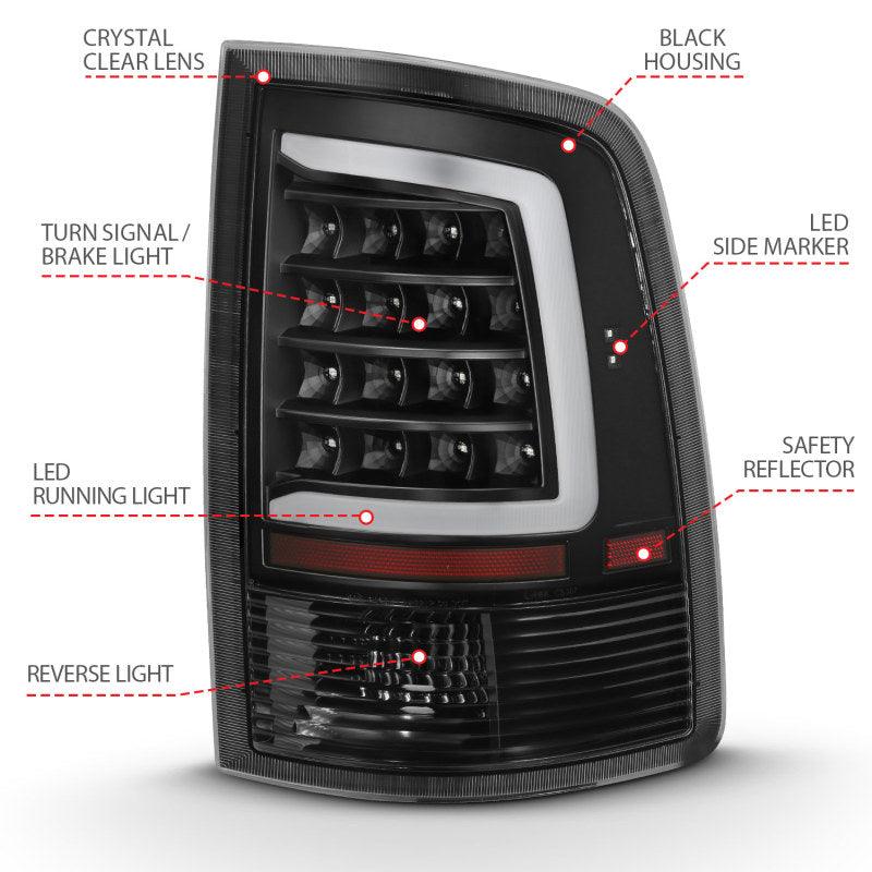 ANZO 2009-2018 Dodge Ram 1500 LED Taillight Plank Style Black w/Clear Lens | Too Fast Autoparts | Order Online | Canada & USA Shipping