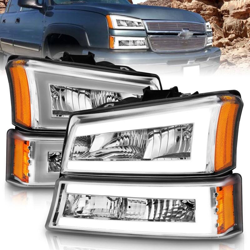 ANZO 2003-2006 Chevrolet Silverado 1500 Crystal Headlights w/ Light Bar Chrome Housing | Too Fast Autoparts | Order Online | Canada & USA Shipping