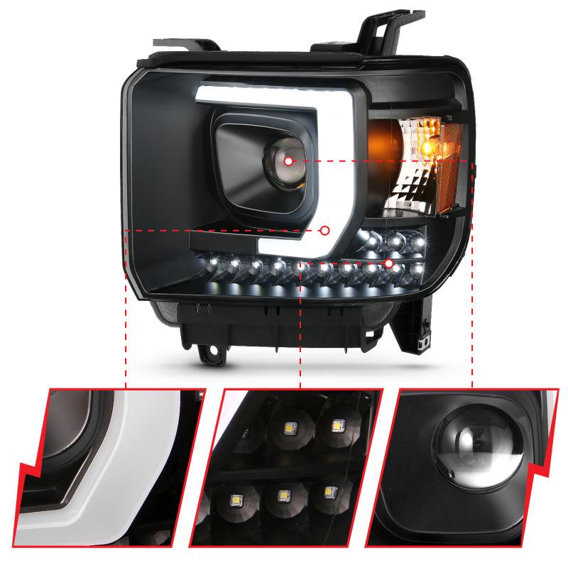 ANZO 2014-2015 Gmc Sierra 1500HD Projector Plank Style Headlight Black W/ Drl | Too Fast Autoparts | Order Online | Canada & USA Shipping