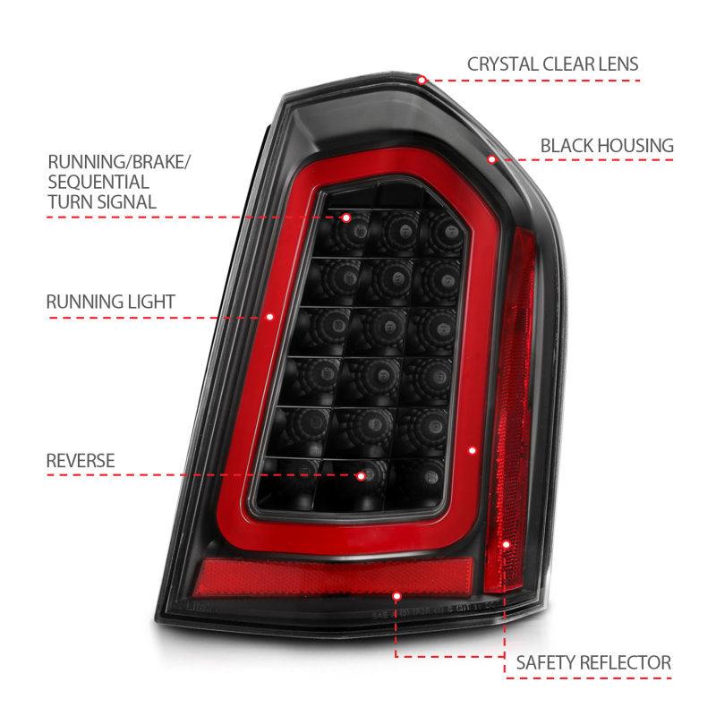 ANZO 11-14 Chrysler 300 LED Taillights Black w/ Sequential | Too Fast Autoparts | Order Online