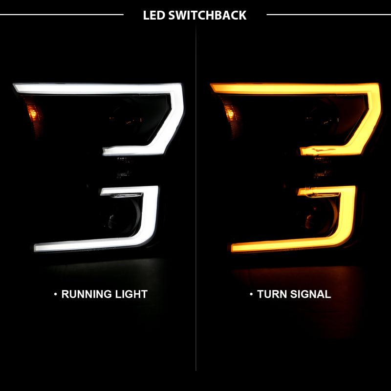 ANZO 2015-2017 Ford F-150 Projector Headlights w/ Plank Style Switchback Black w/ Amber | Too Fast Autoparts | Order Online | Canada & USA Shipping
