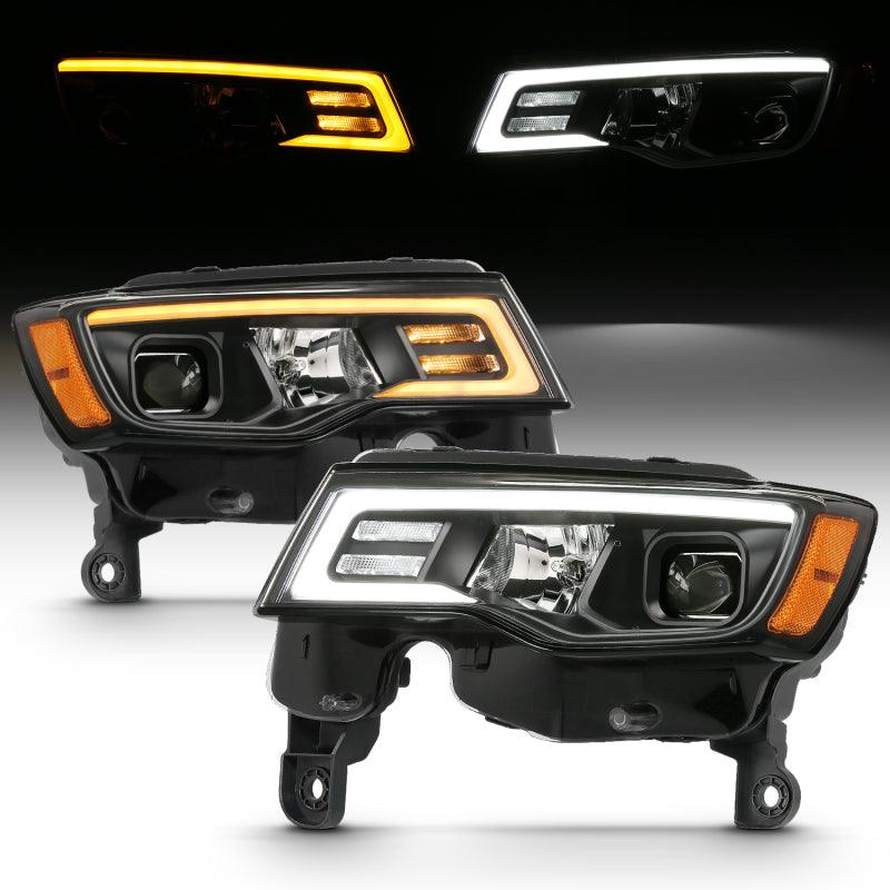 ANZO 2017-2018 Jeep Grand Cherokee Projector Headlights w/ Plank Style Switchback - Black w/ Amber | Too Fast Autoparts | Order Online | Canada & USA Shipping
