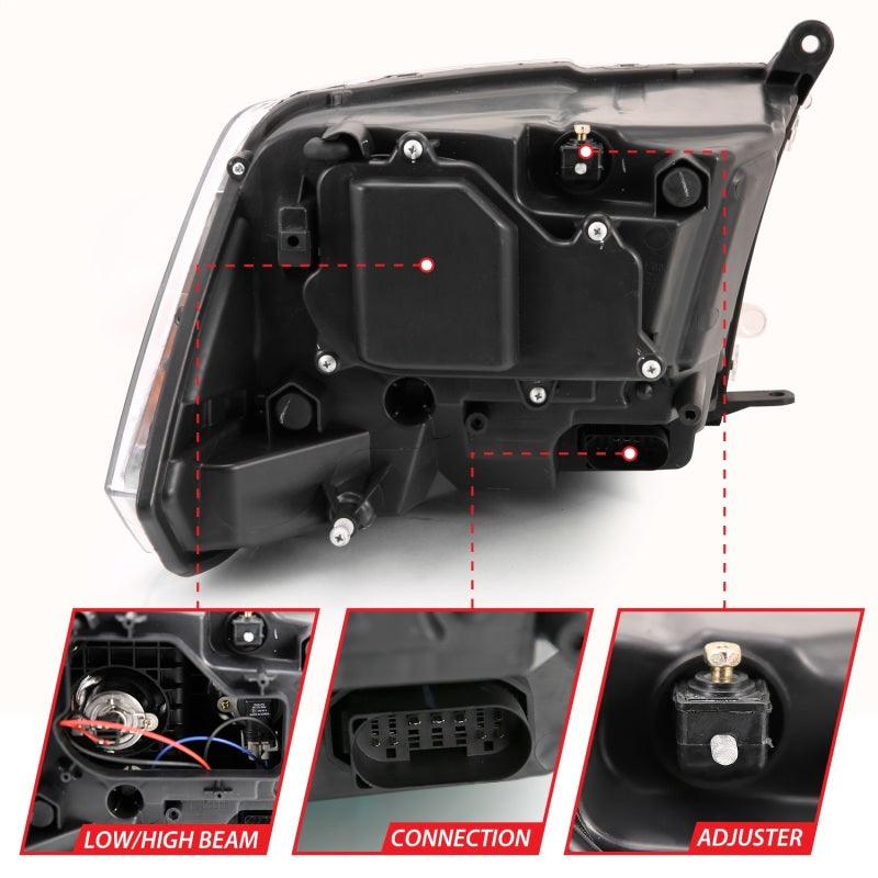 ANZO 2009-2018 Dodge Ram 1500 Projector Plank Style Switchback H.L Halo Black Amber (OE Style) | Too Fast Autoparts | Order Online | Canada & USA Shipping