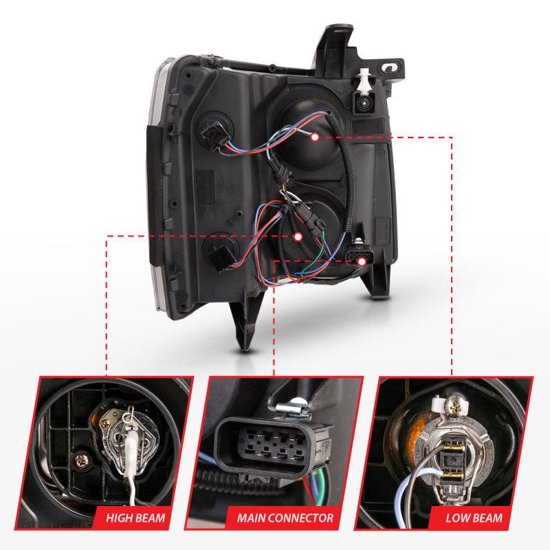 ANZO 07-13 Chevrolet Silverado 3500 Projector Headlights - Black Amber | Too Fast Autoparts | Order Online