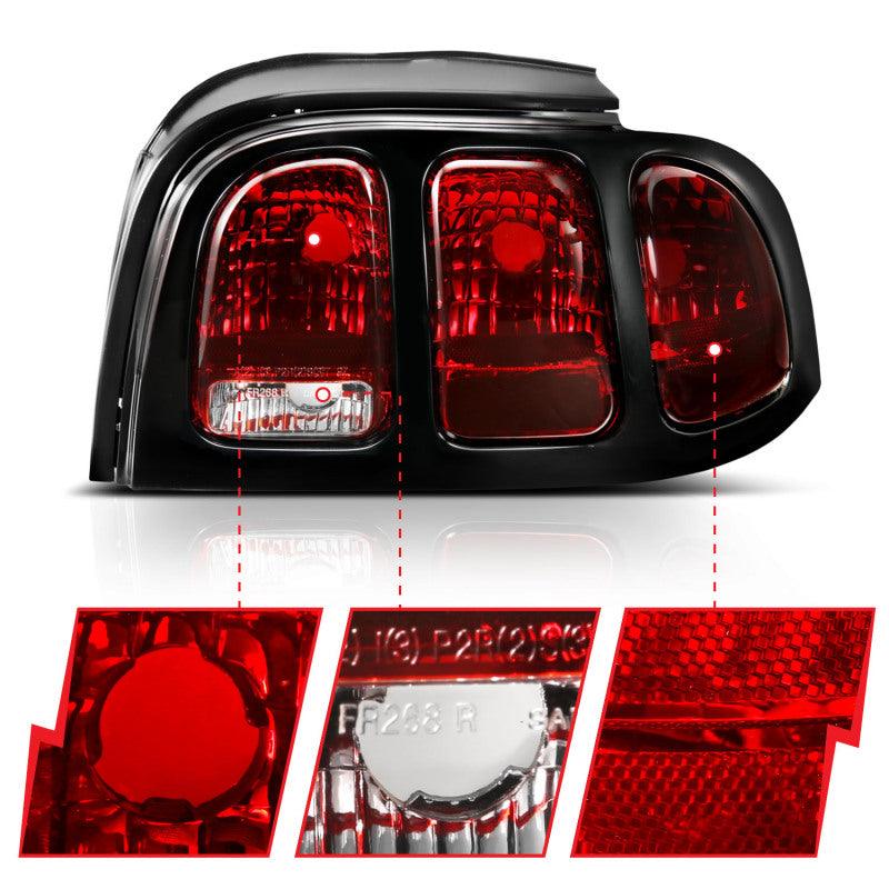 ANZO 1994-1998 Ford Mustang Taillight Dark Red Lens (OE Style) | Too Fast Autoparts | Order Online | Canada & USA Shipping