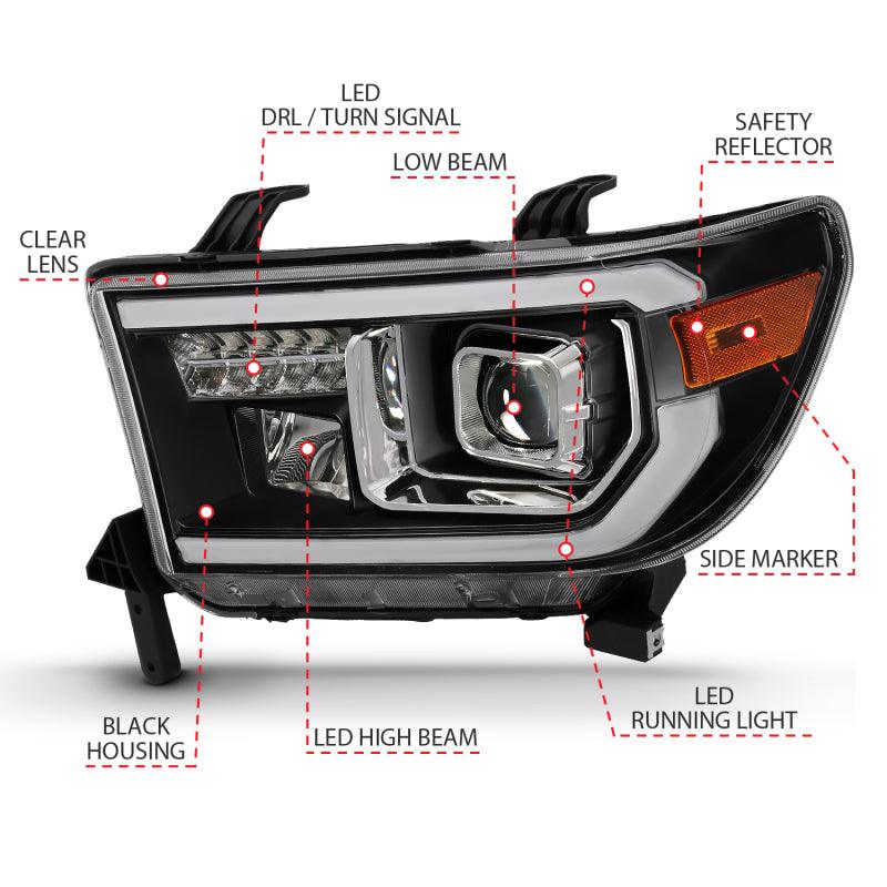 ANZO 2007-2014 Toyota Tundra Projector Light Bar H.L Black Amber(Led High Beam) (Halogen Version) | Too Fast Autoparts | Order Online | Canada & USA Shipping