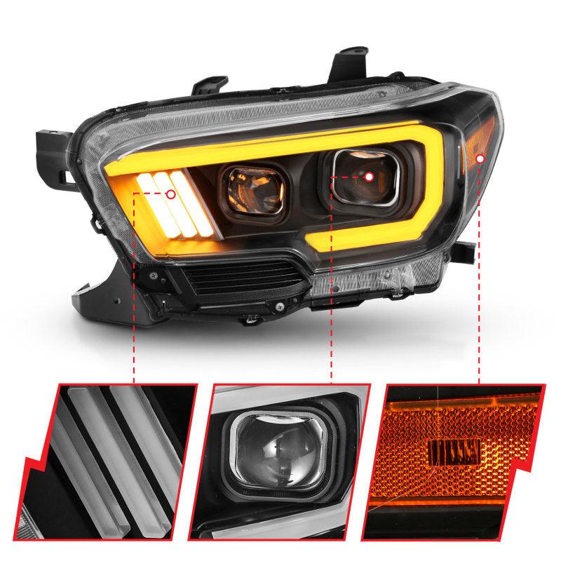ANZO 2016-2017 Toyota Tacoma Projector Headlights w/ Plank Style Switchback Black w/ Amber w/ DRL | Too Fast Autoparts | Order Online | Canada & USA Shipping