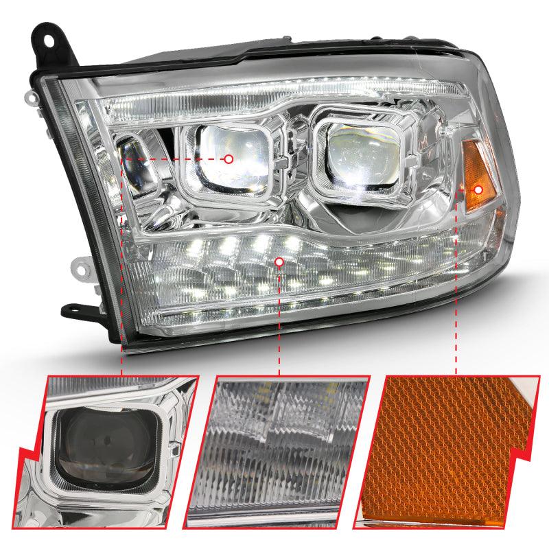 ANZO 2009-2018 Dodge Ram 1500 Led Projector Plank Style Switchback H.L Halo Chrome Amber (OE Style) | Too Fast Autoparts | Order Online | Canada & USA Shipping