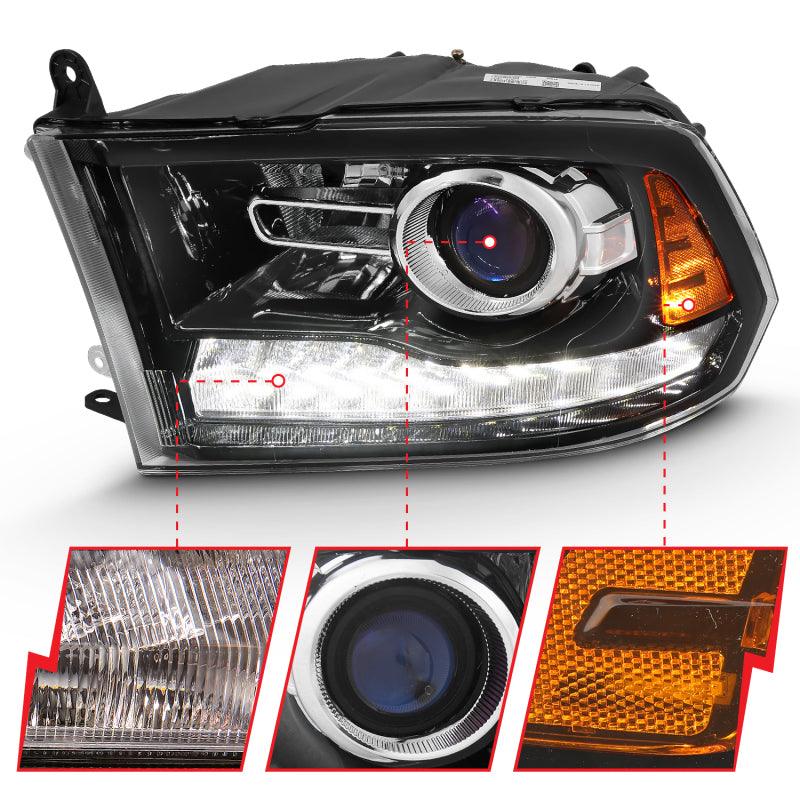 ANZO 2009-2018 Dodge Ram 1500 Projector Plank Style Switchback H.L Halo Black Amber (OE Style) | Too Fast Autoparts | Order Online | Canada & USA Shipping
