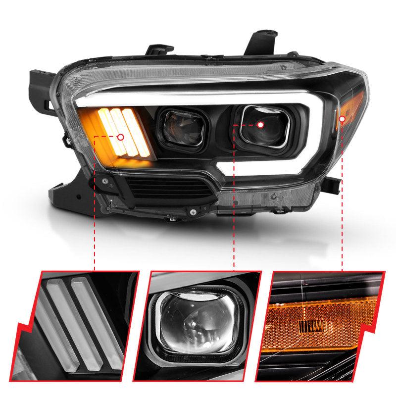 ANZO 2016-2017 Toyota Tacoma Projector Headlights w/ Plank Style Design Black/Amber w/ DRL | Too Fast Autoparts | Order Online | Canada & USA Shipping