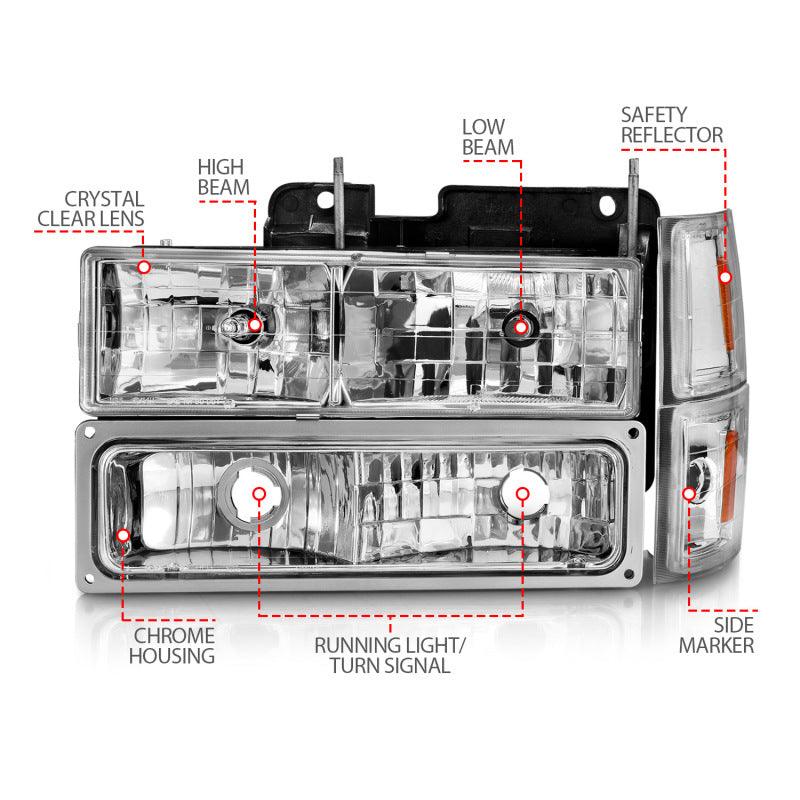 ANZO 88-98 Chevrolet C1500 Crystal Headlights Chrome w/ Signal and Side Marker Lights | Too Fast Autoparts | Order Online | Canada & USA Shipping