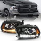 ANZO 2009-2018 Dodge Ram 1500 Projector Plank Style Switchback H.L Halo Black Amber (OE Style) | Too Fast Autoparts | Order Online | Canada & USA Shipping