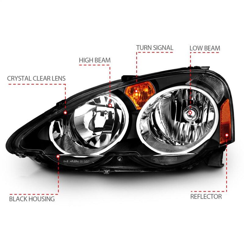 ANZO 2002-2004 Acura Rsx Crystal Headlights Black | Too Fast Autoparts | Order Online | Canada & USA Shipping