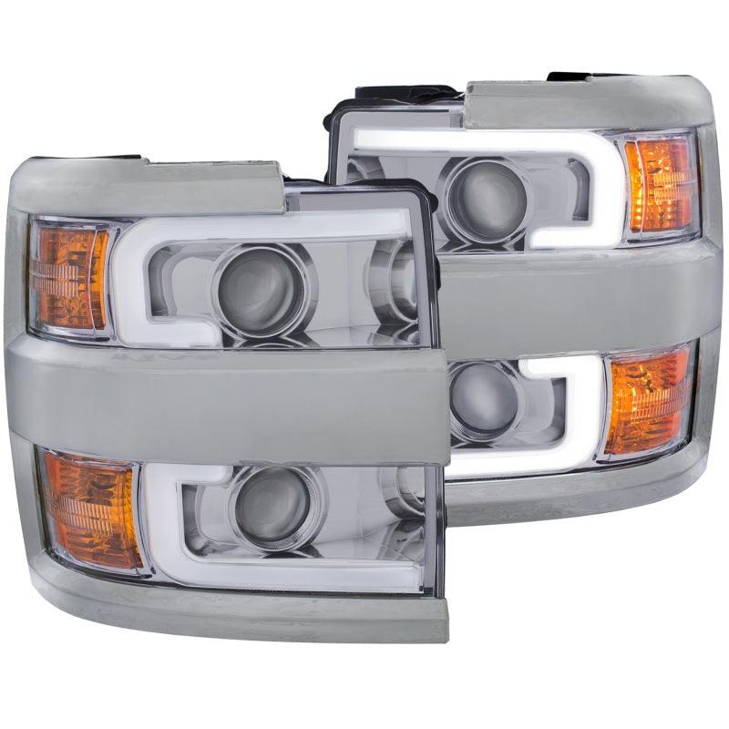 ANZO 2015-2016 Chevrolet Silverado Projector Headlights w/ Plank Style Design Chrome w/ Amber | Too Fast Autoparts | Order Online | Canada & USA Shipping