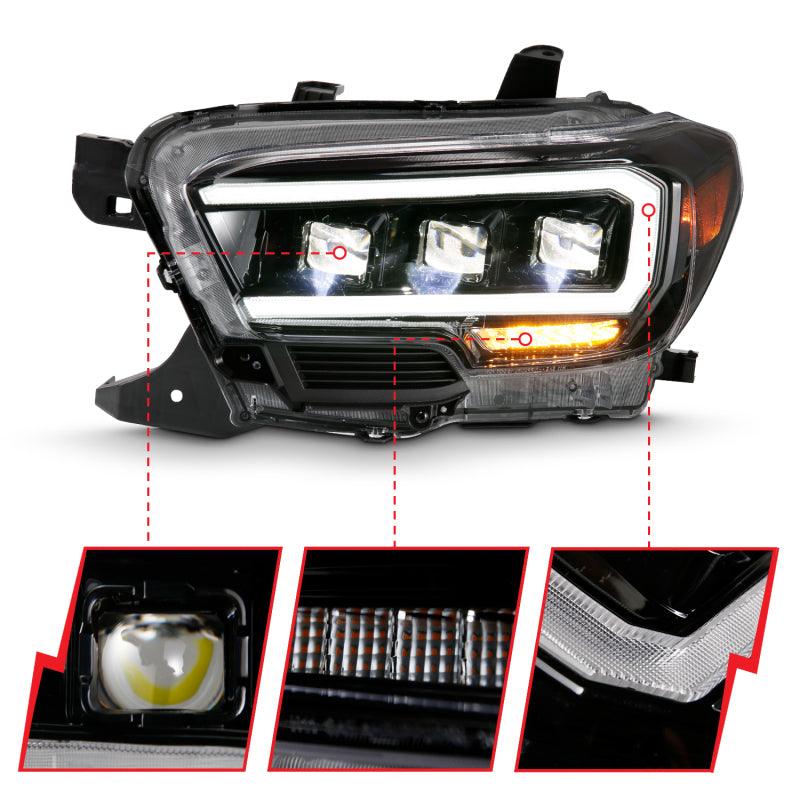 ANZO 2016-2018 Toyota Tacoma LED Projector Headlights Plank Style Black w/ Amber | Too Fast Autoparts | Order Online | Canada & USA Shipping