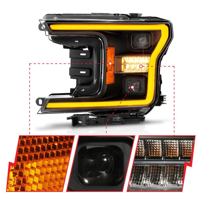 ANZO 18-20 Ford F-150 (w/o Fctry LED) Full LED Proj Headlights w/Light Bar Swtchbk Seq. Black w/Init | Too Fast Autoparts | Order Online