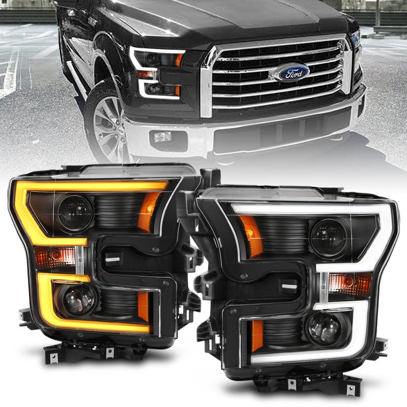 ANZO 2015-2017 Ford F-150 Projector Headlights w/ Plank Style Switchback Black w/ Amber | Too Fast Autoparts | Order Online | Canada & USA Shipping