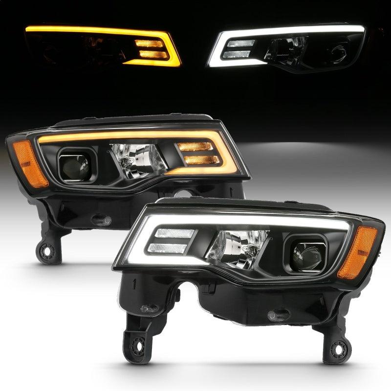 ANZO 2017-2018 Jeep Grand Cherokee Projector Headlights w/ Plank Style Switchback - Black w/ Amber | Too Fast Autoparts | Order Online | Canada & USA Shipping