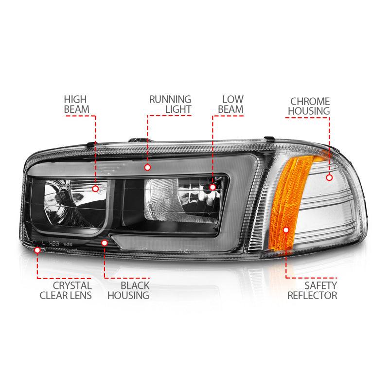 Anzo 99-17 GMC Sierra/Denali Headlights Black Amber (w/C Light Bars) | Too Fast Autoparts | Order Online | Canada & USA Shipping