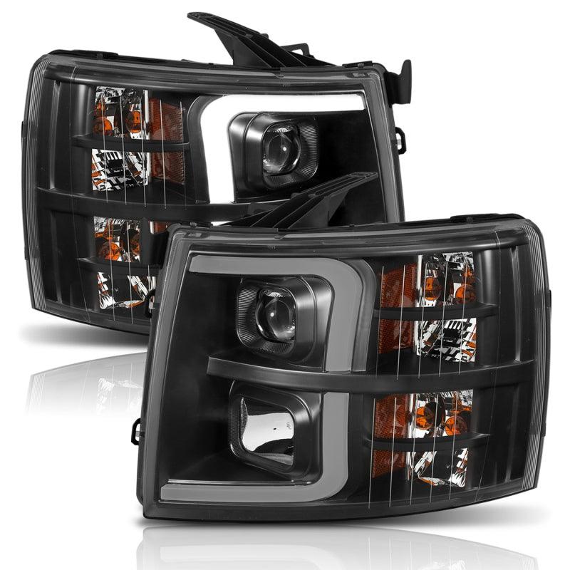 ANZO 07-13 Chevrolet Silverado 1500 Plank Style Projector Headlights Black w/ Amber | Too Fast Autoparts | Order Online
