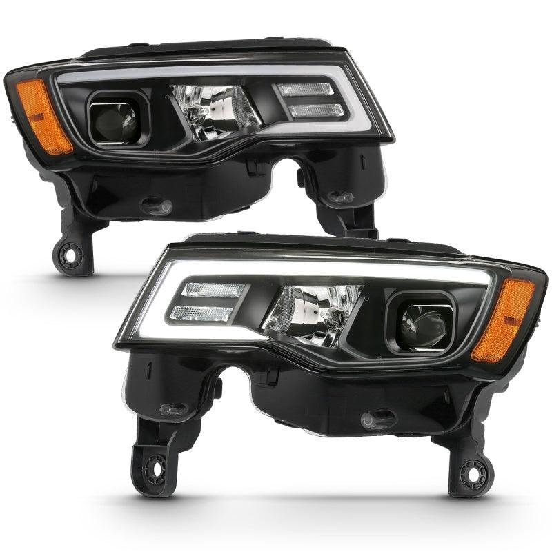 ANZO 2017-2018 Jeep Grand Cherokee Projector Headlights w/ Plank Style Switchback - Black w/ Amber | Too Fast Autoparts | Order Online | Canada & USA Shipping