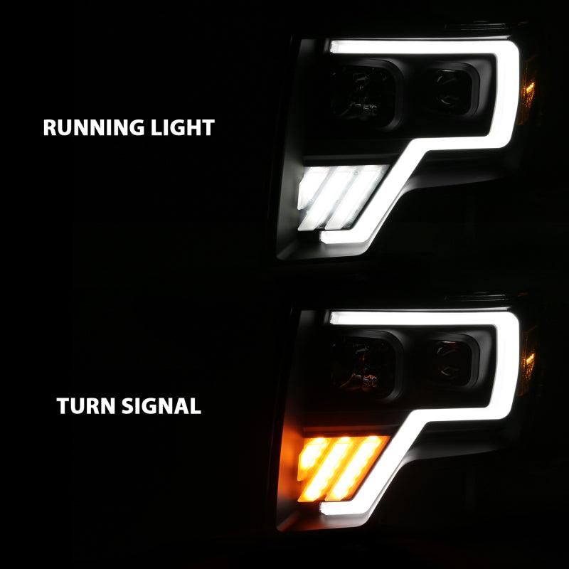 ANZO 2009-2013 Ford F-150 Projector Light Bar G4 Switchback Headlights Black Amber